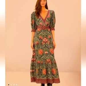 NEW Farm Rio Arabesque Floral Green Dress Small